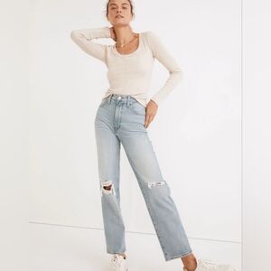 Madewell Light Wash Curvy Perfect Vintage Straight  Knee Rip Wide Leg Jeans 20W